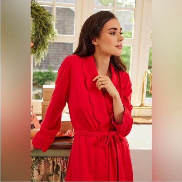 LAKE Pajamas Pima Scallop Robe in Classic Red Size Medium NEW - Picture 1 of 10
